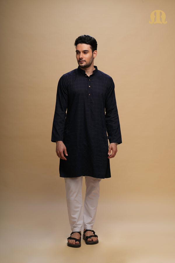 Yamuk Kurta Navy Blue Set Men