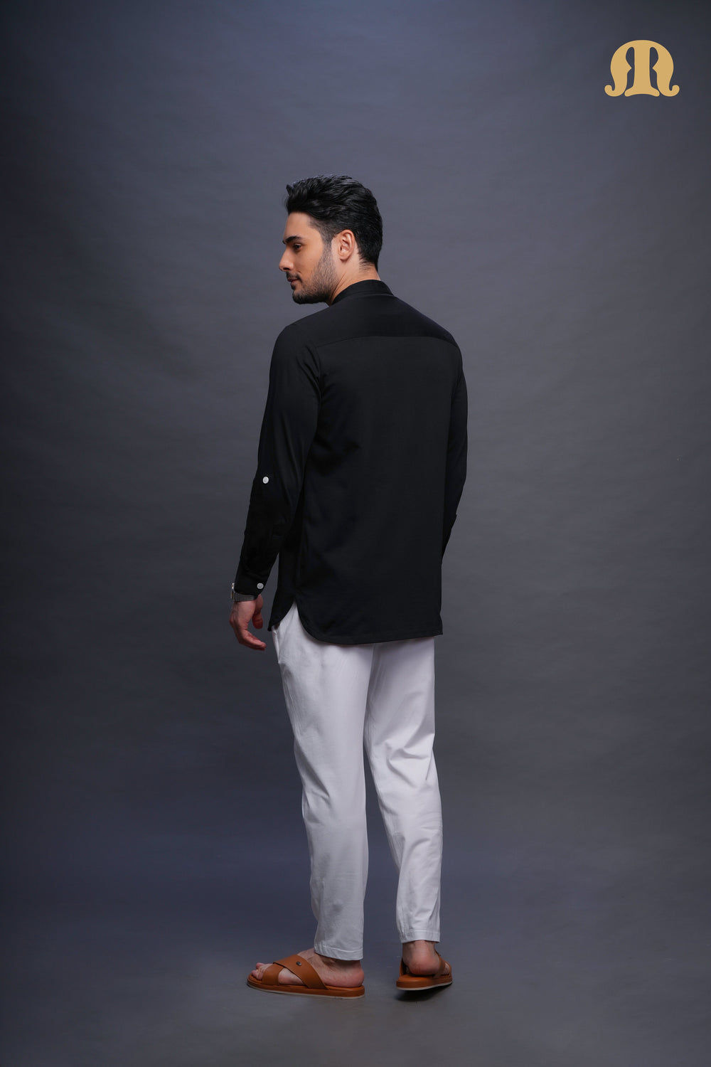 Asticus Knitted Short Kurta Payjama Set Black Men