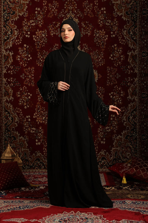 Contrast Piping Embellished Abaya Set