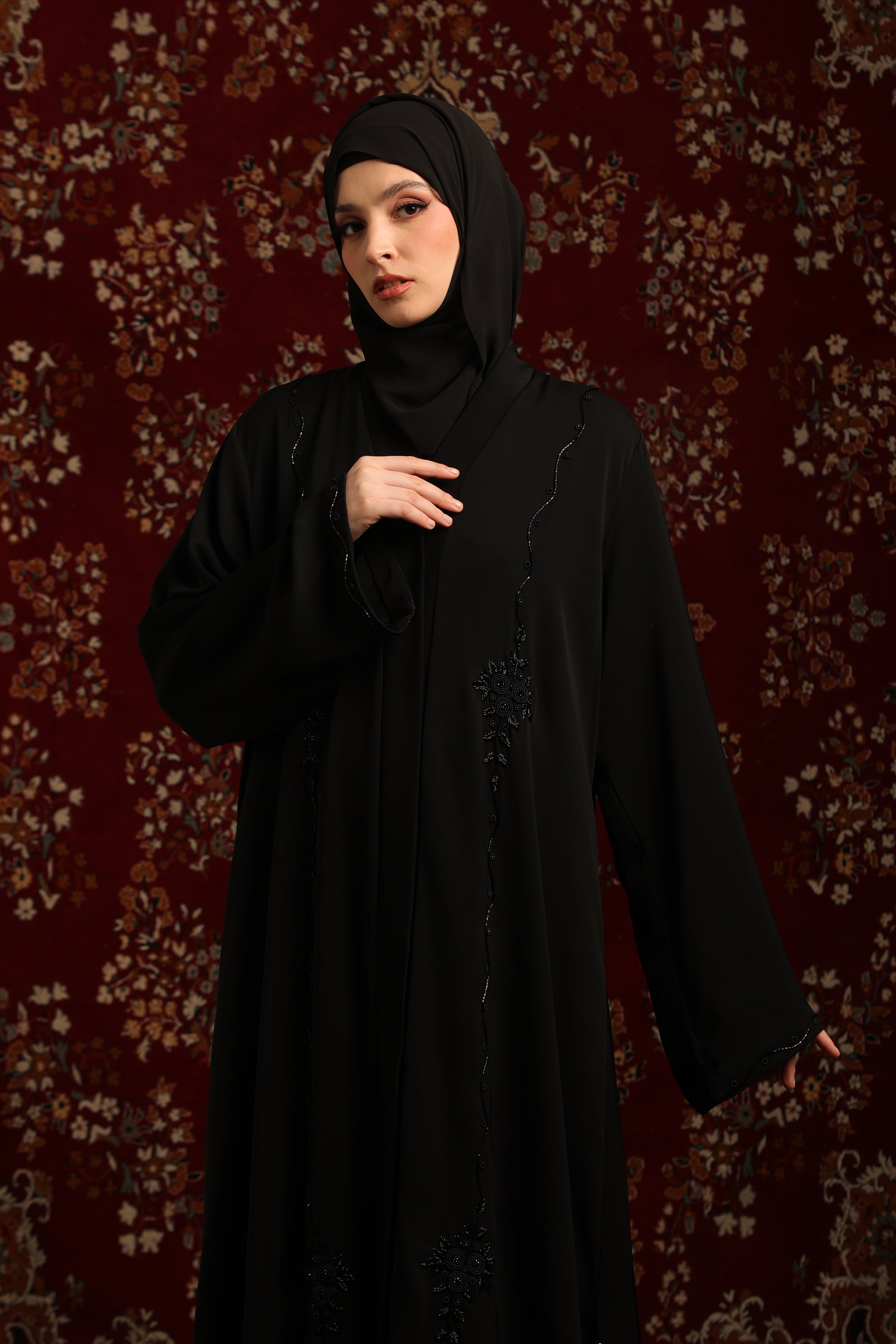 Embellished Inverted Pleat Abaya