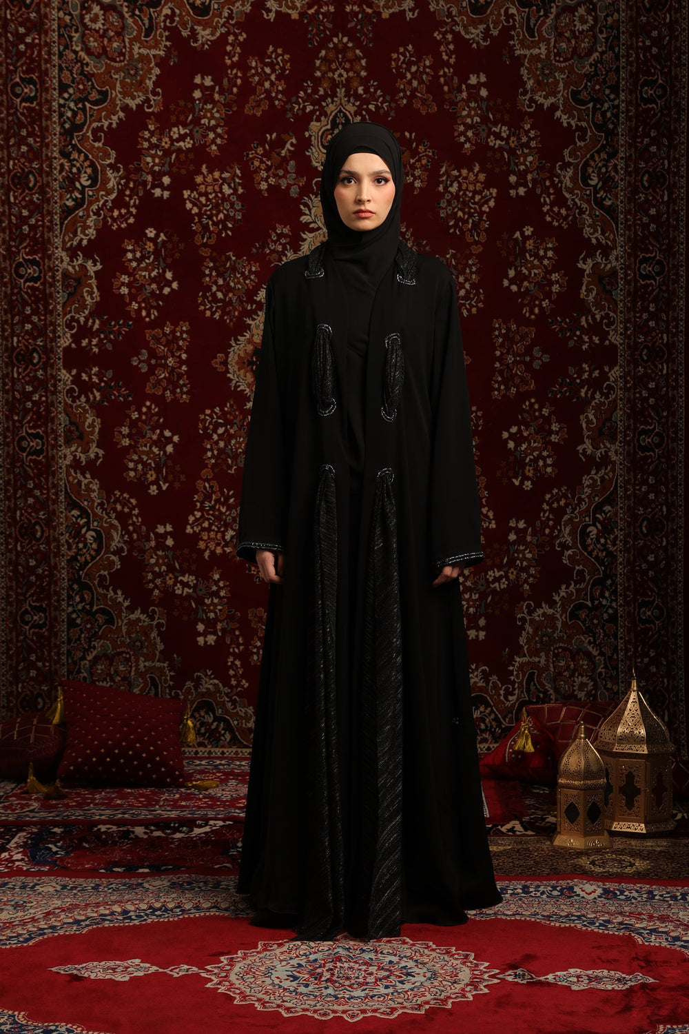 Embellished Loop-Detail Abaya Set