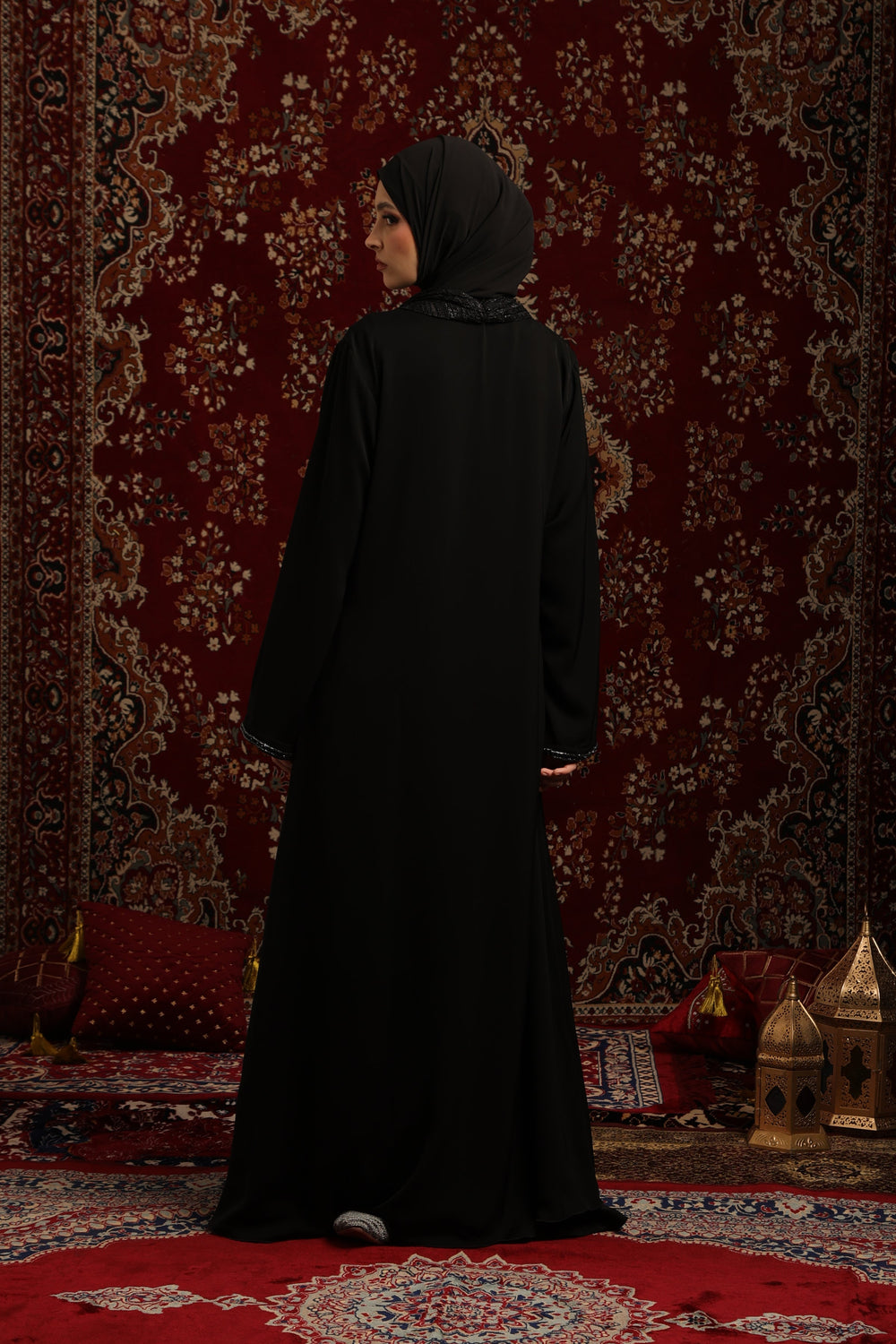 Embellished Loop-Detail Abaya Set