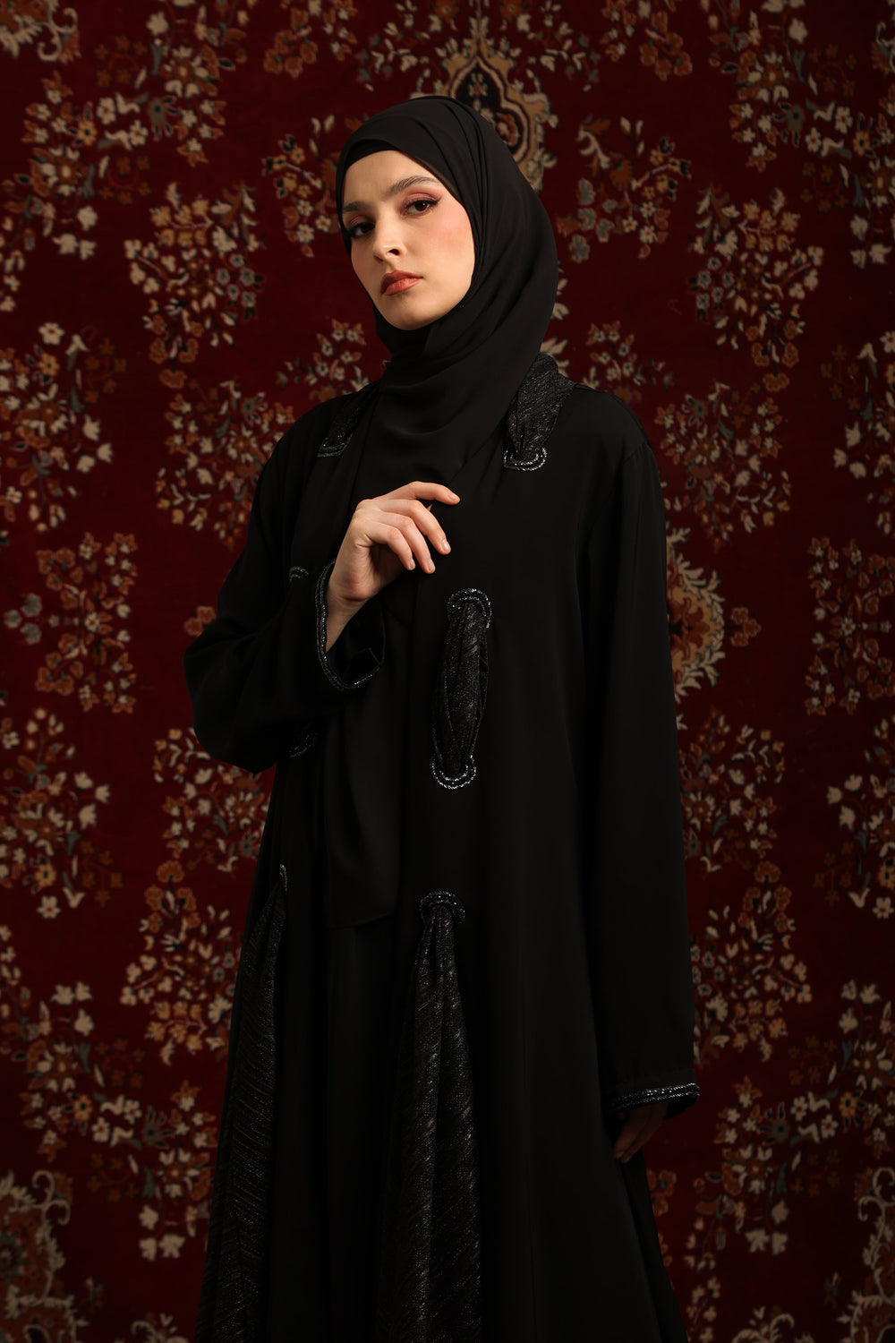 Embellished Loop-Detail Abaya Set