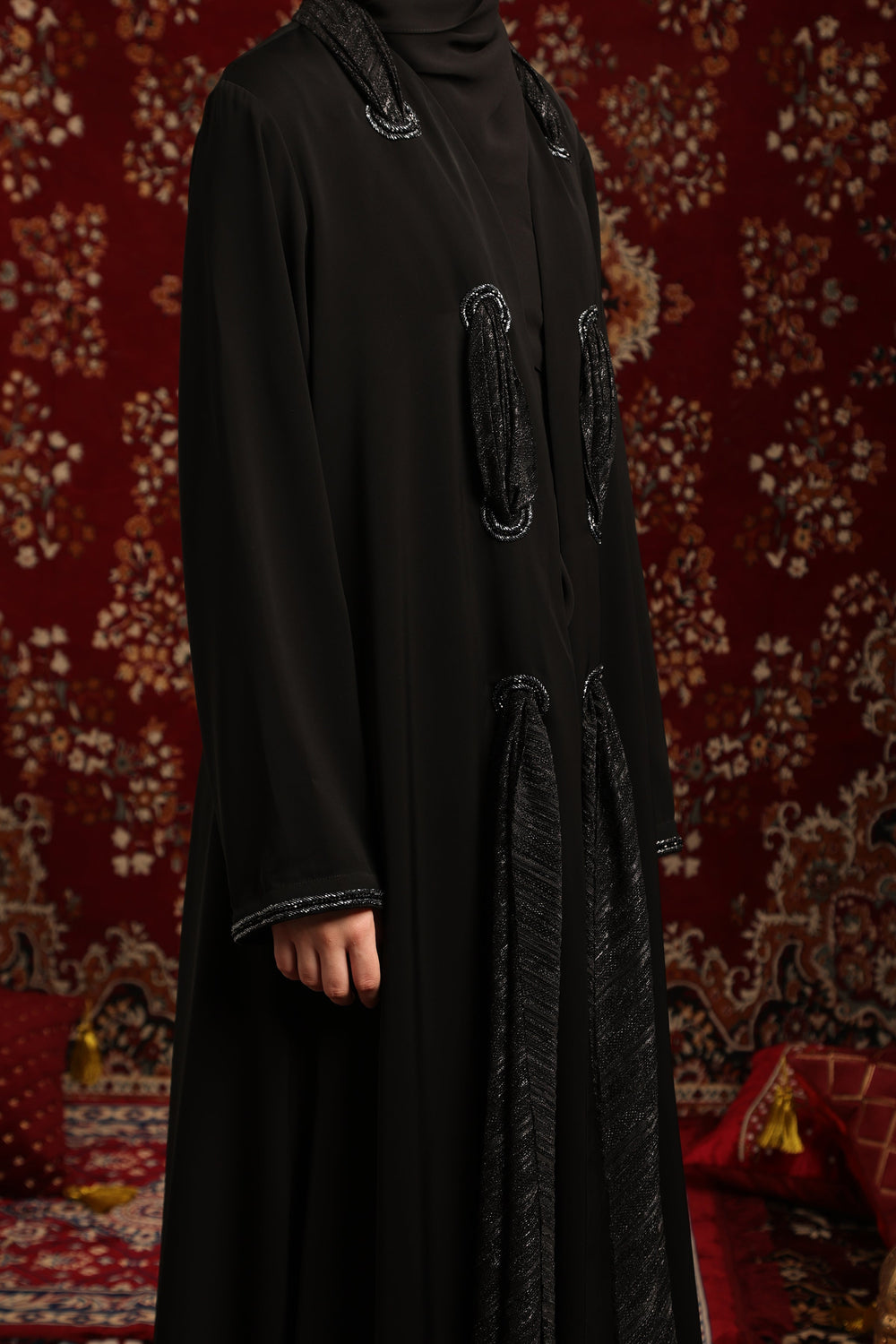 Embellished Loop-Detail Abaya Set