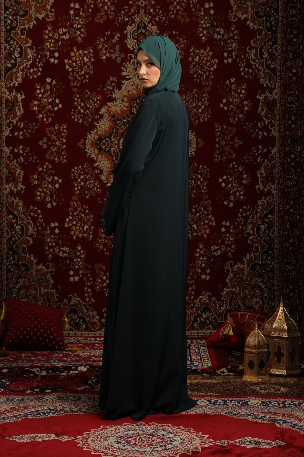 Embellished Flap Front-Open Abaya