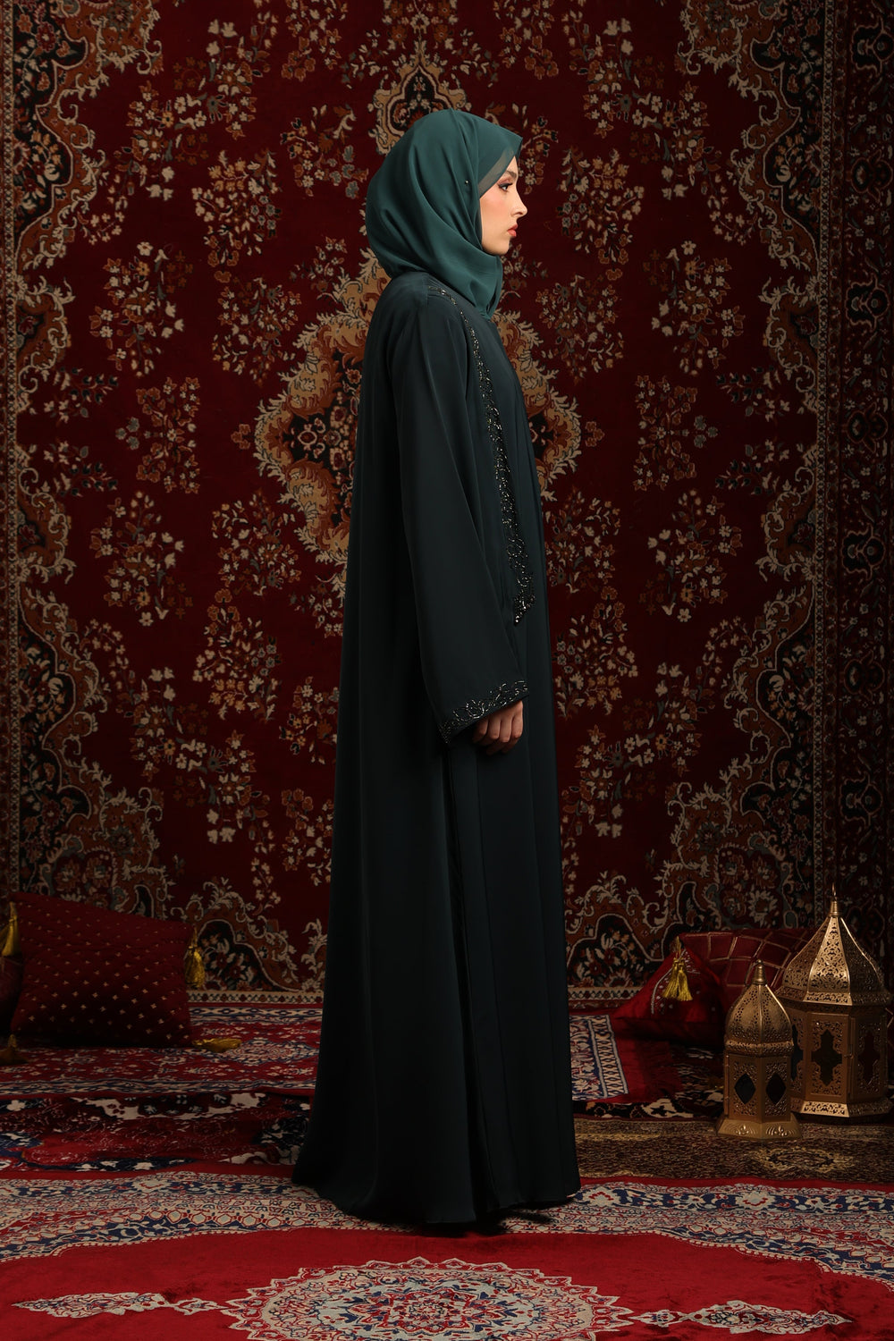 Embellished Flap Front-Open Abaya
