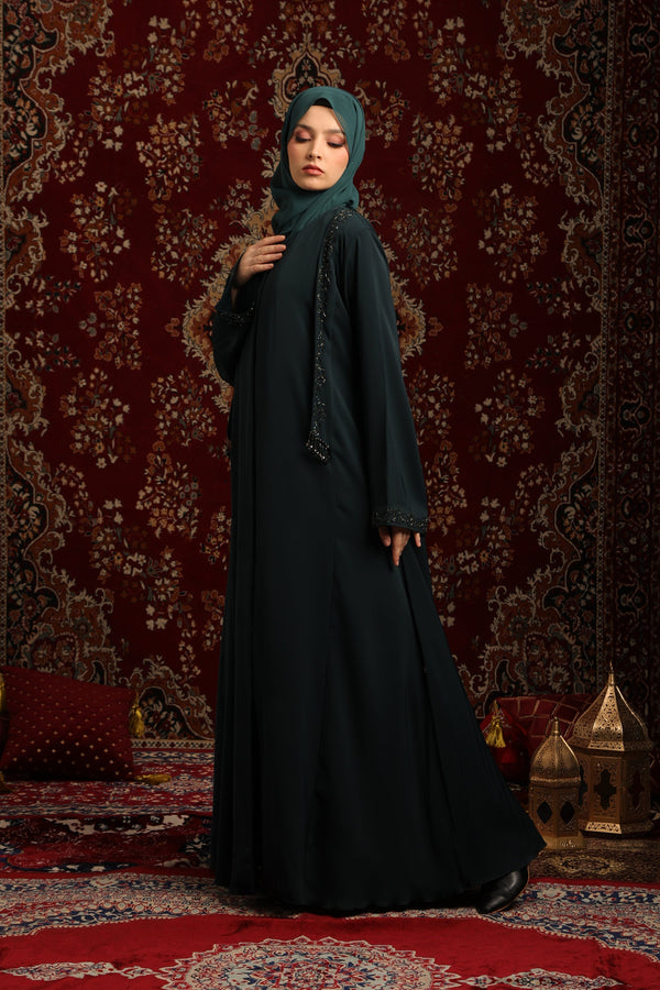 Embellished Flap Front-Open Abaya