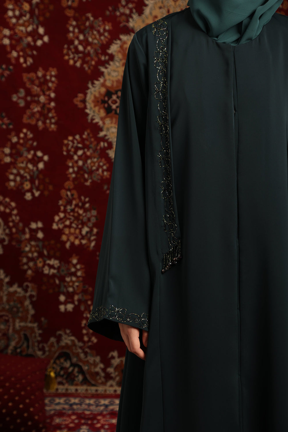 Embellished Flap Front-Open Abaya