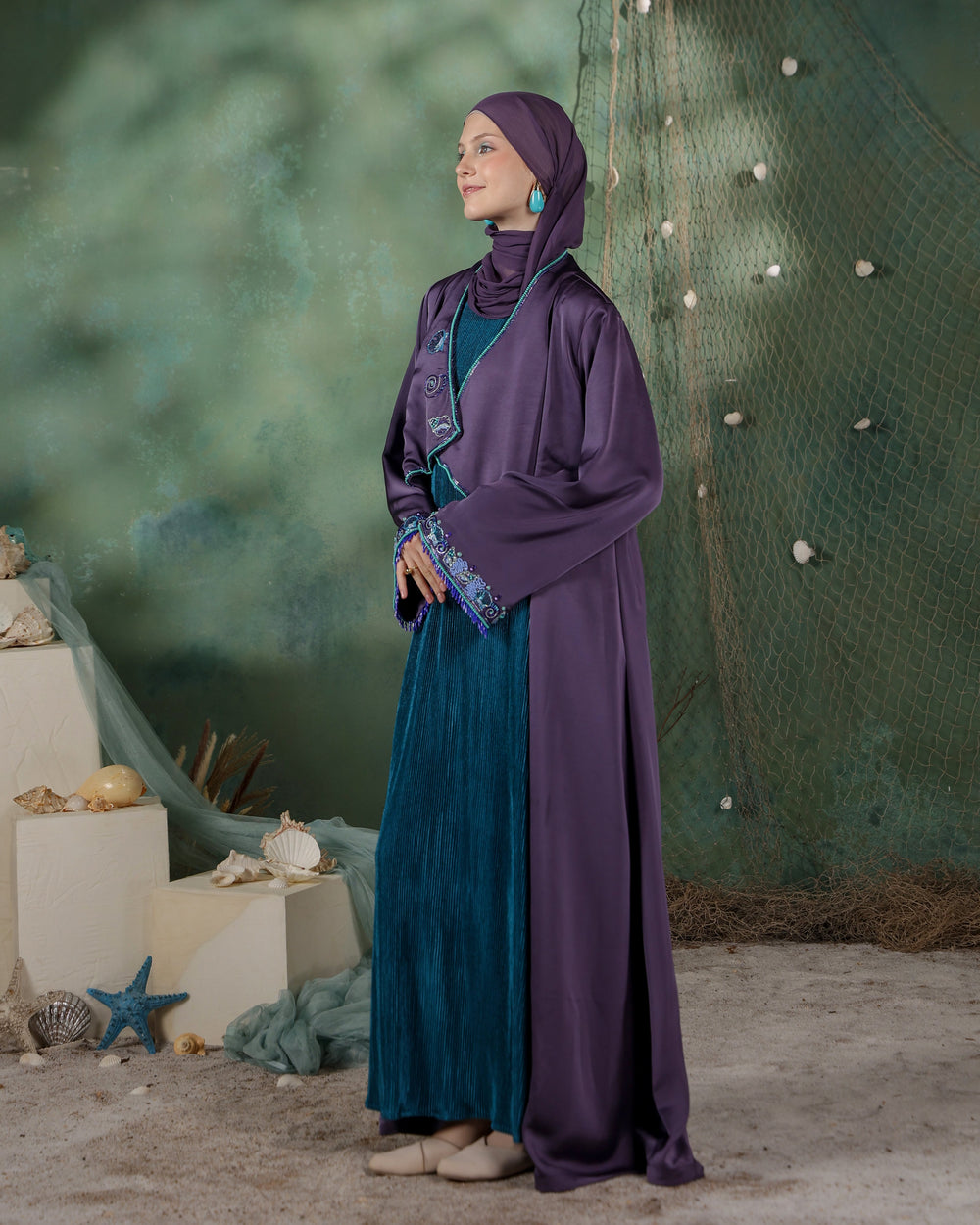 Umi Abaya | Rich Purple with Teal Green Accents