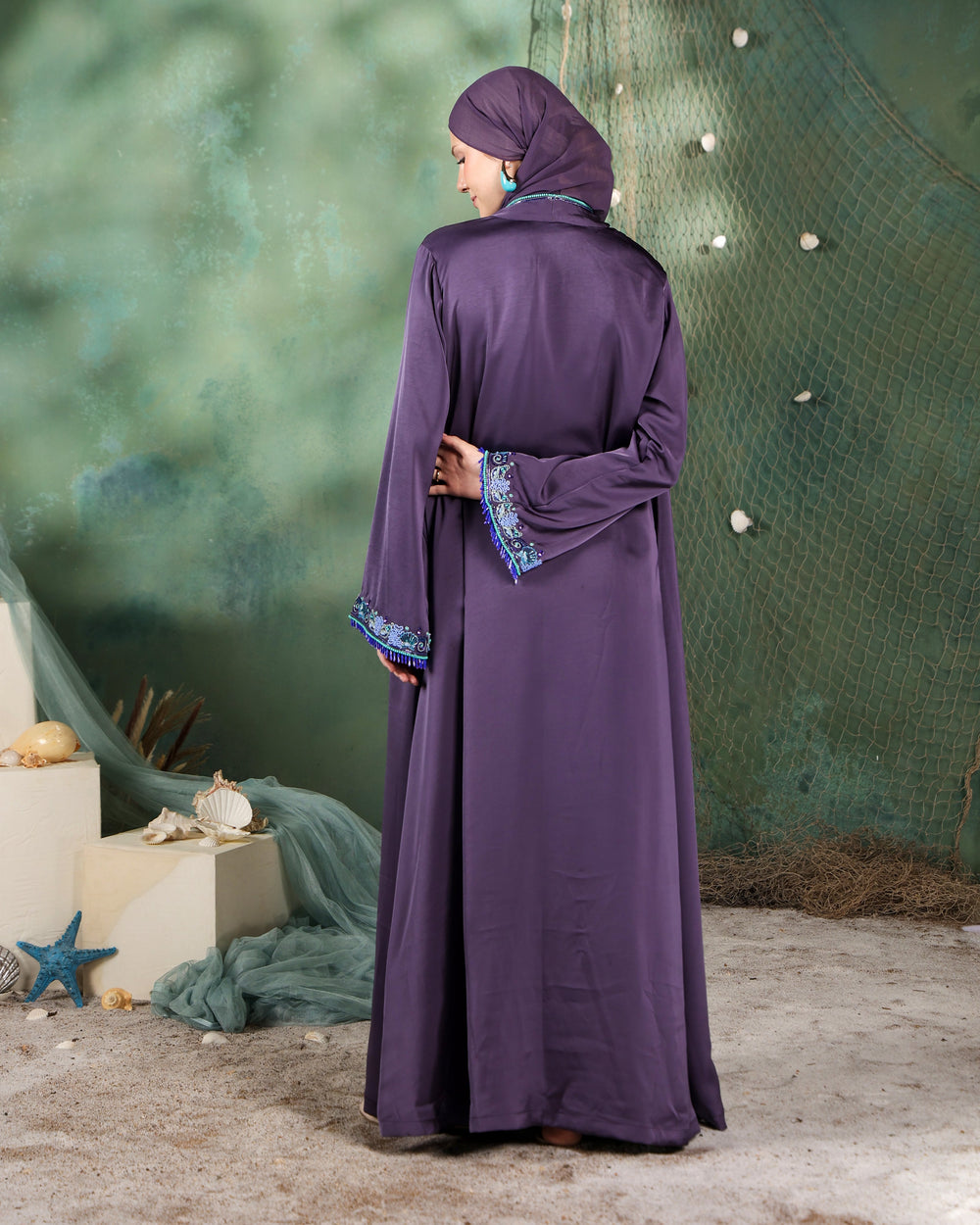 Umi Abaya | Rich Purple with Teal Green Accents