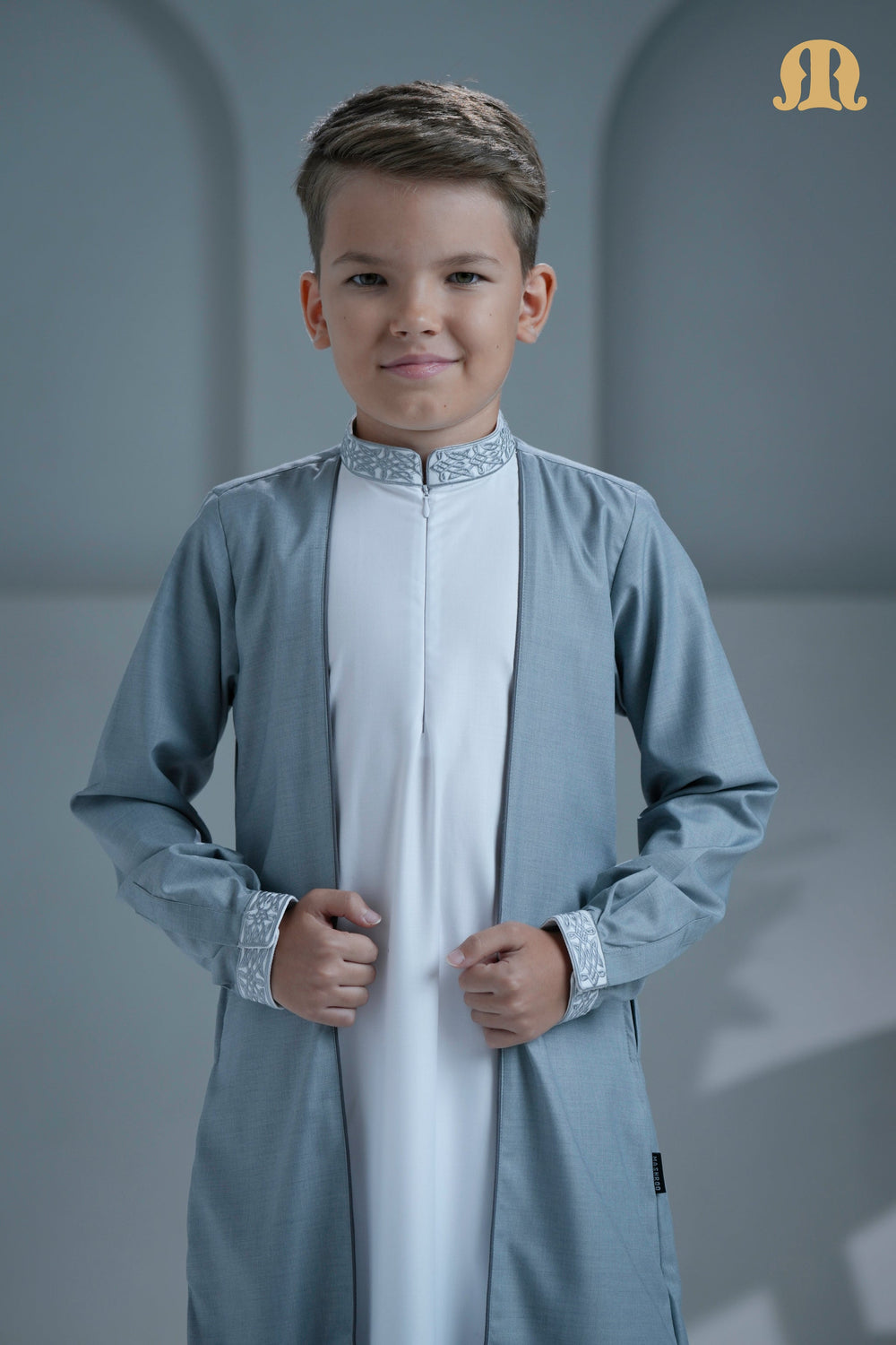 Merasim Embroidered Thobe  L grey For Boys
