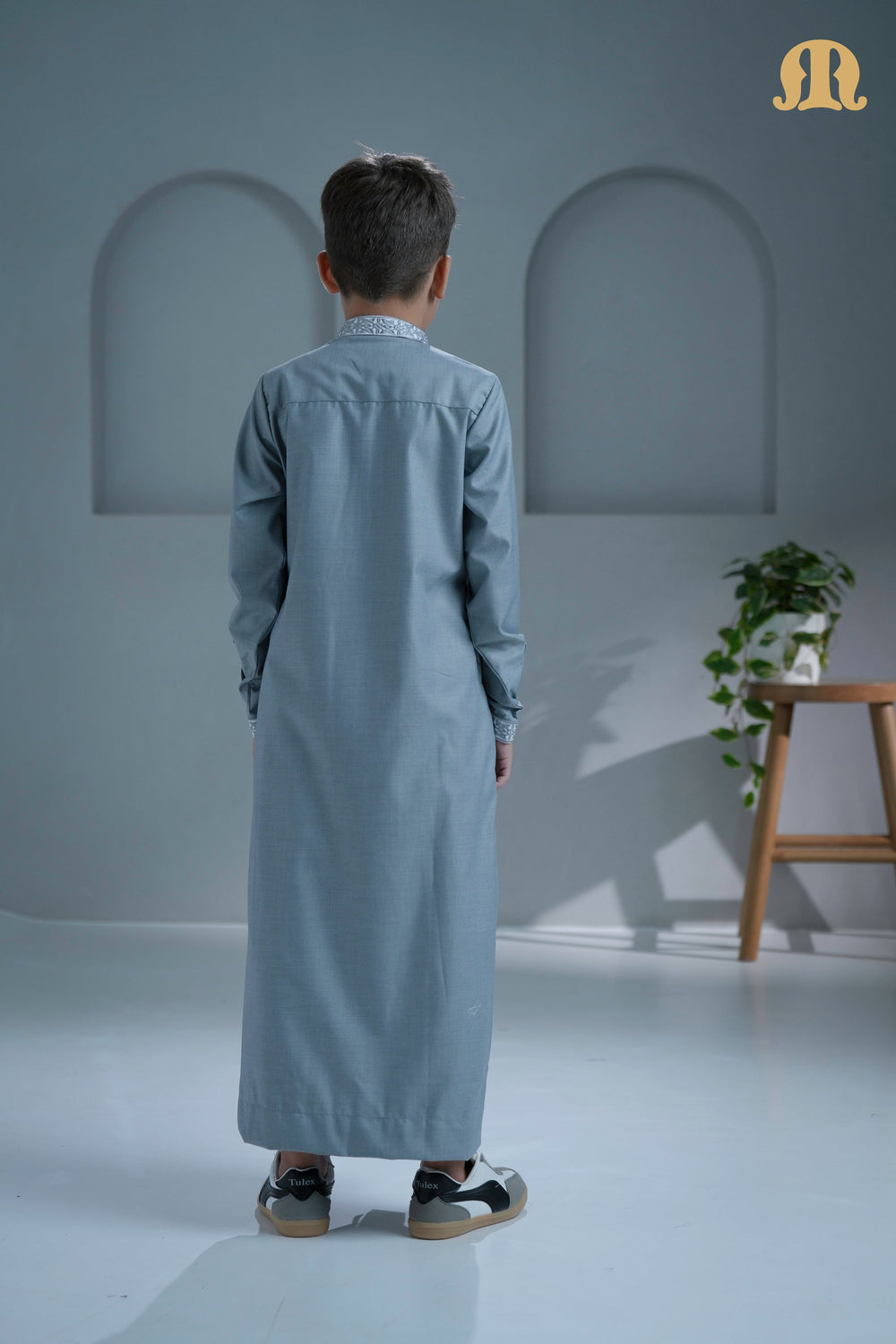 Merasim Embroidered Thobe  L grey For Boys