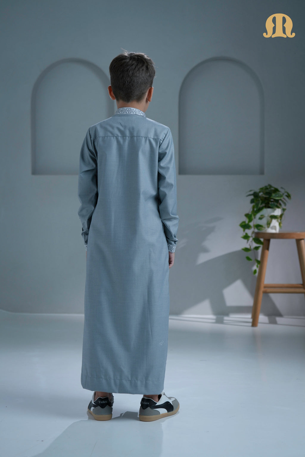 Merasim Embroidered Thobe  L grey For Boys
