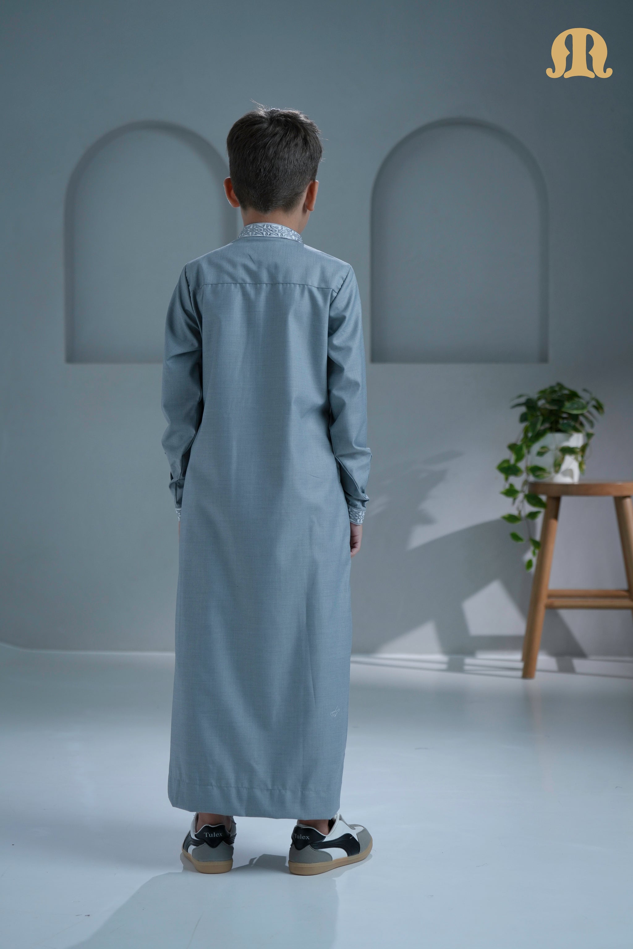 Merasim Embroidered Thobe  L grey For Boys