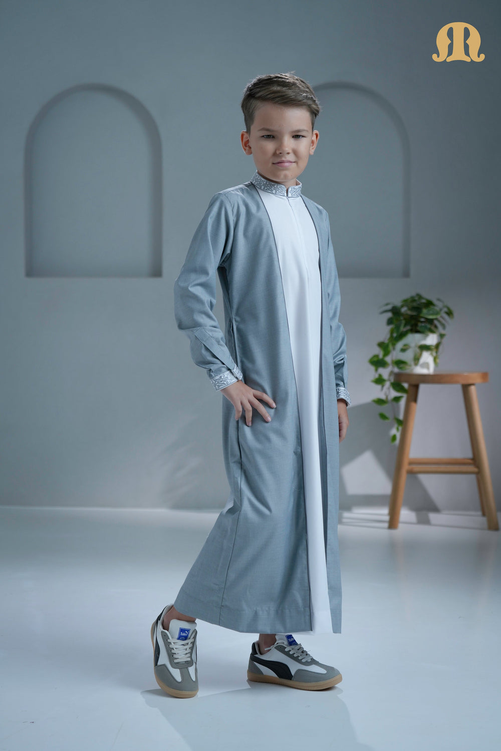 Merasim Embroidered Thobe  L grey For Boys