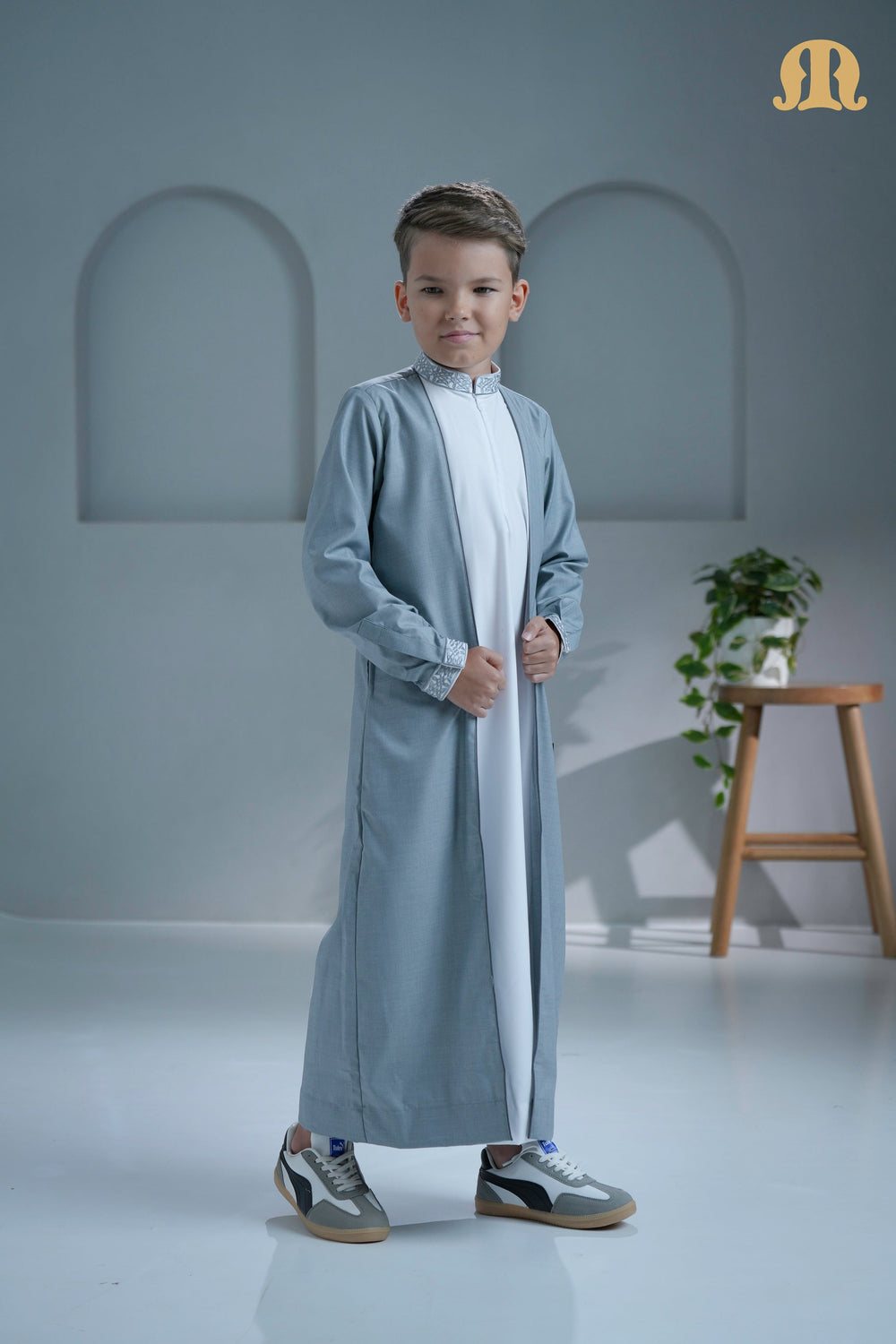Merasim Embroidered Thobe  L grey For Boys