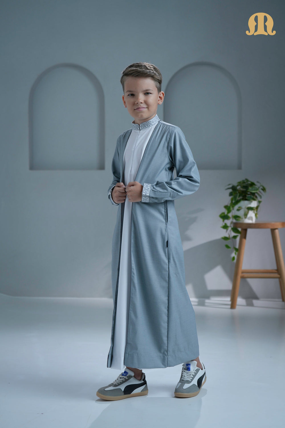Merasim Embroidered Thobe  L grey For Boys