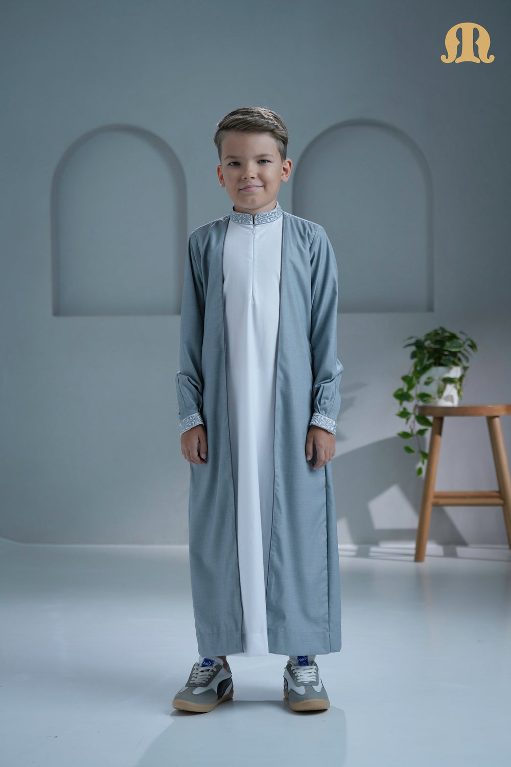Merasim Embroidered Thobe  L grey For Boys