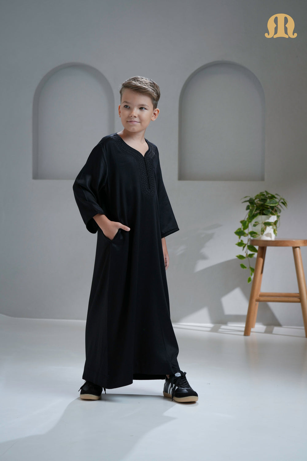 Tiznit Black Moroccan Thobe For Boys