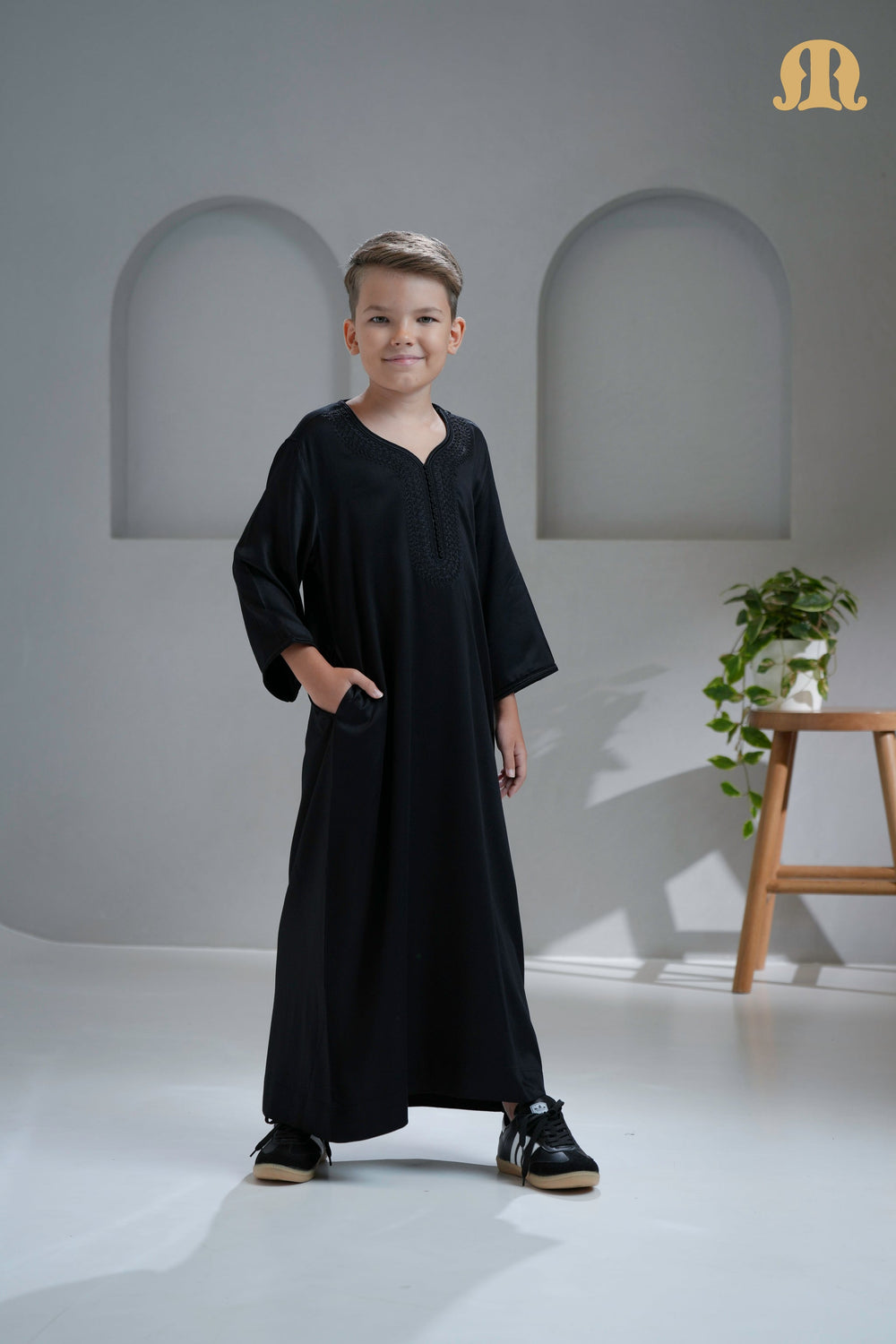 Tiznit Black Moroccan Thobe For Boys