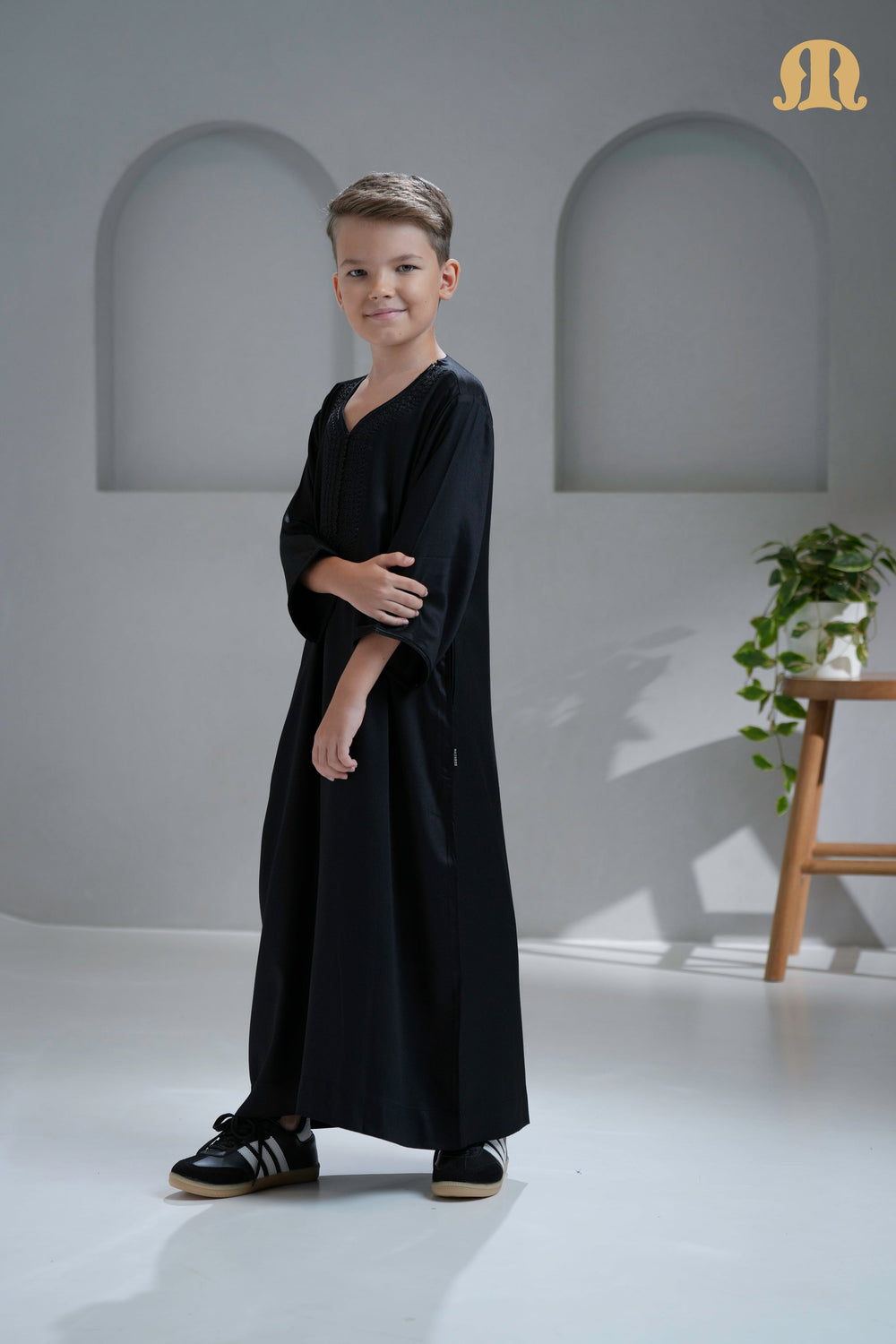 Tiznit Black Moroccan Thobe For Boys