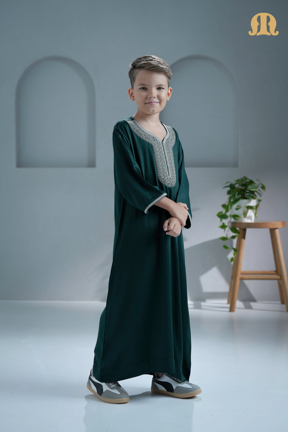Nasser Green Moroccan Thobe For Boys