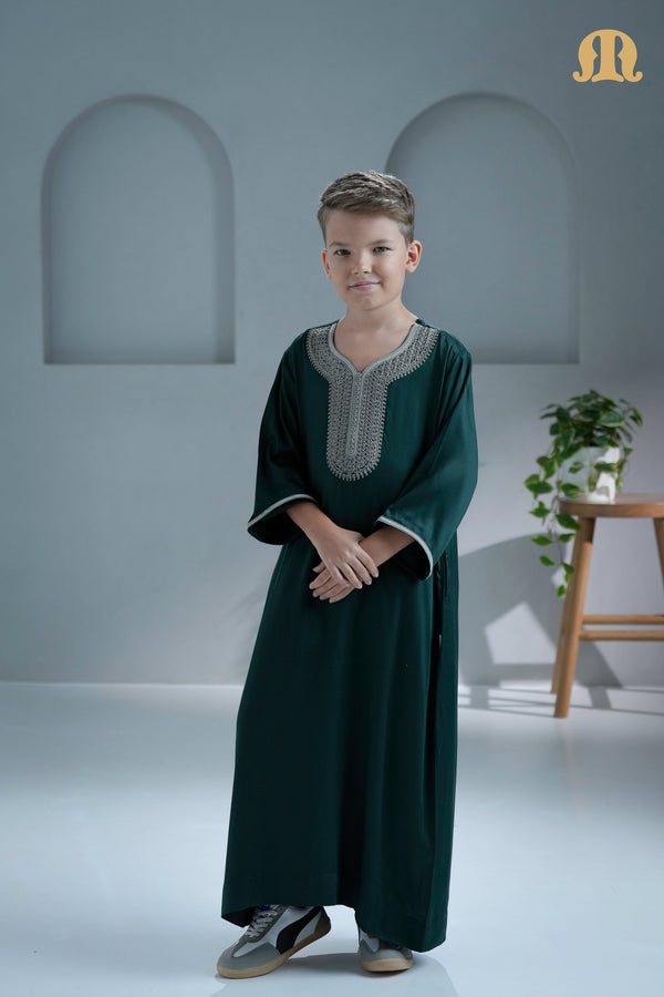 Nasser Green Moroccan Thobe for Kids
