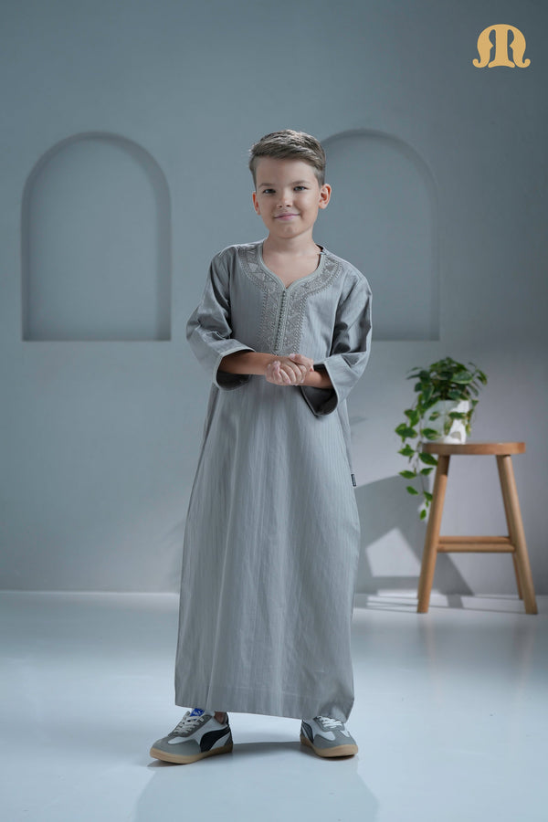 Zagora Grey Moroccan Thobe For Boys