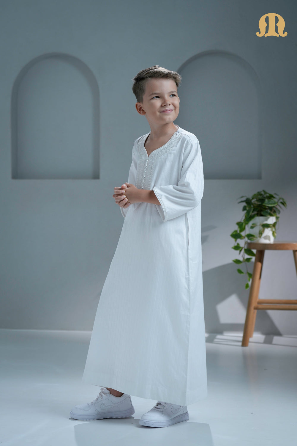 Khatibi White Moroccan Thobe For Boys