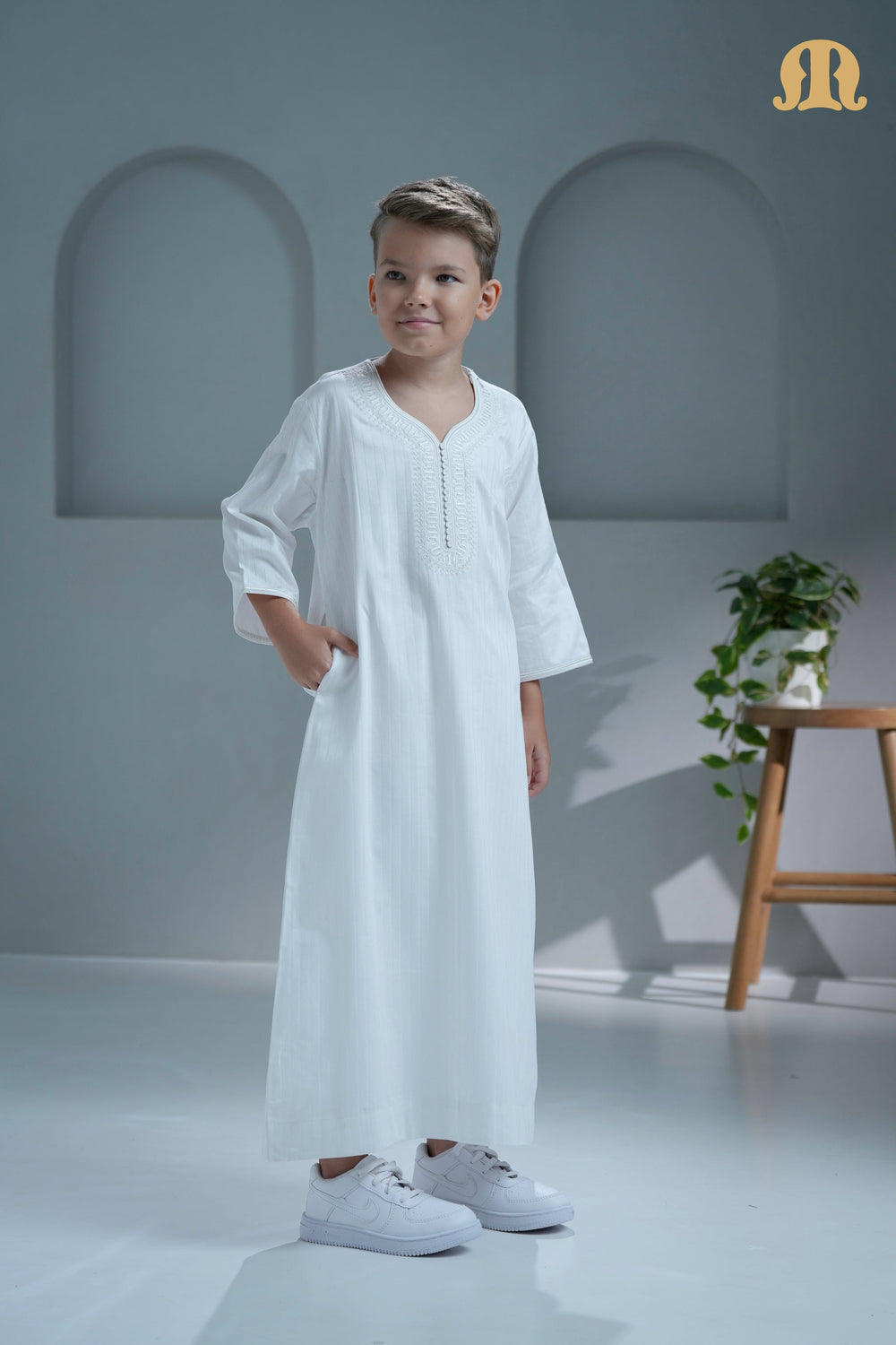 Khatibi White Moroccan Thobe For Boys
