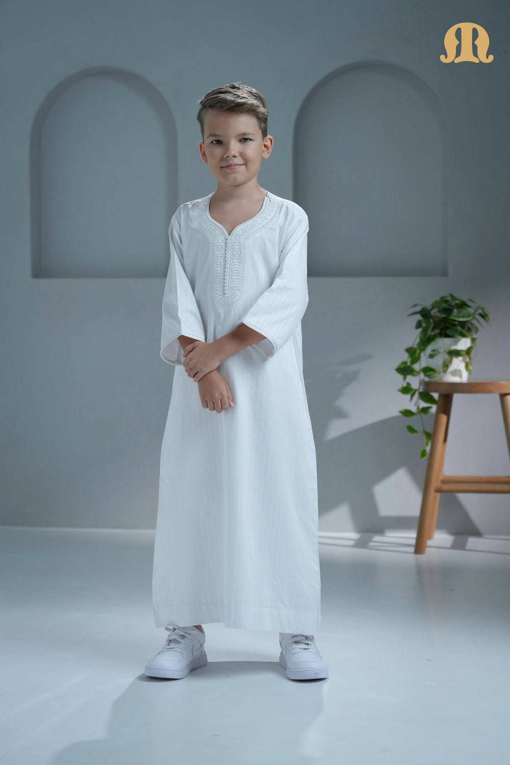Khatibi White Moroccan Thobe For Boys
