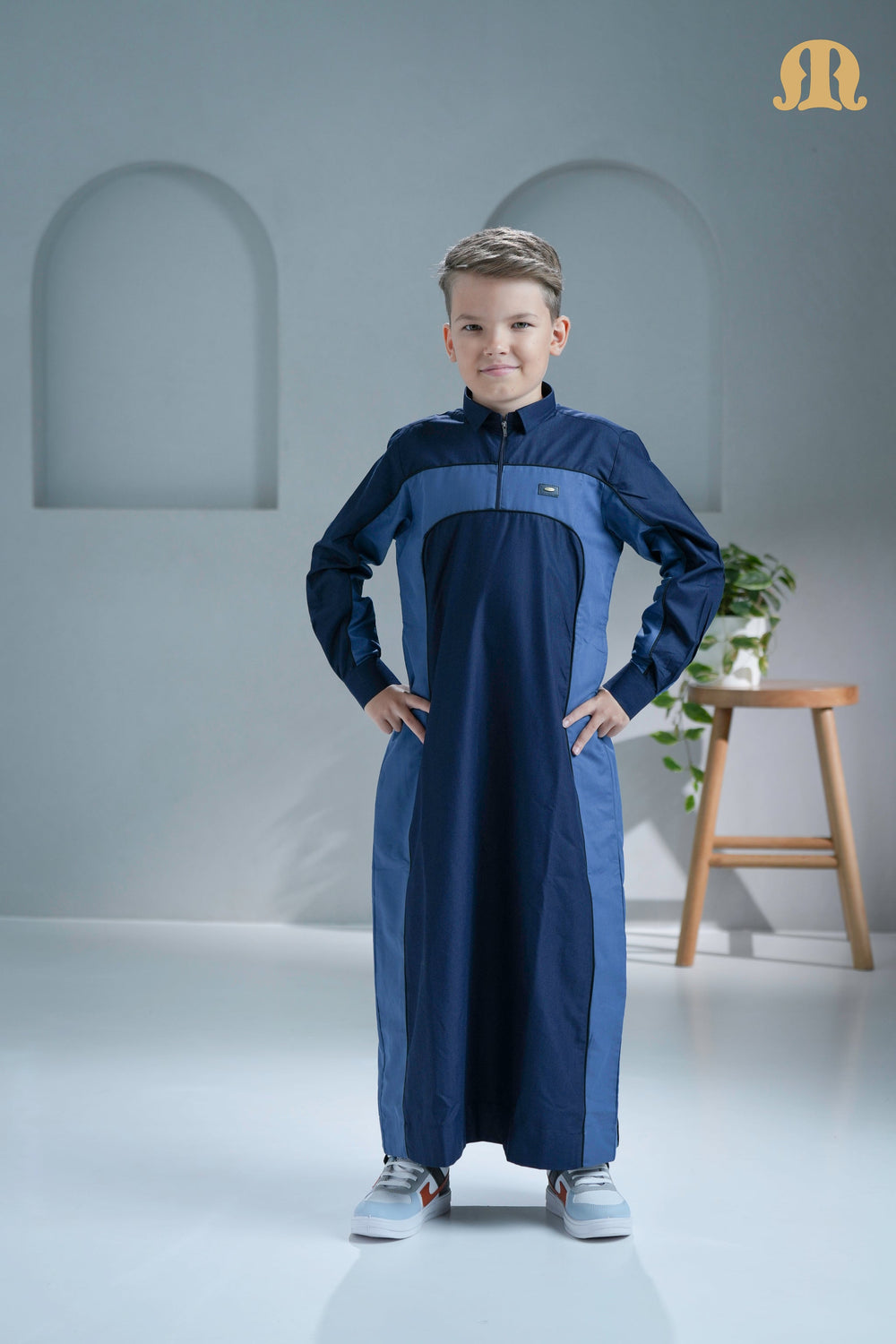 Birkir Navy Blue Denim Thobe For Boys