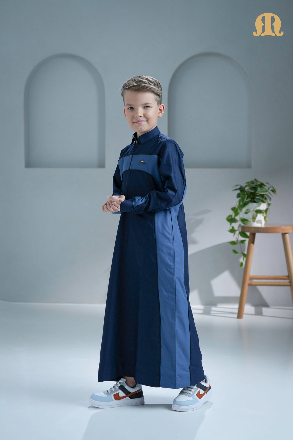 Birkir Navy Blue Denim Thobe For Boys