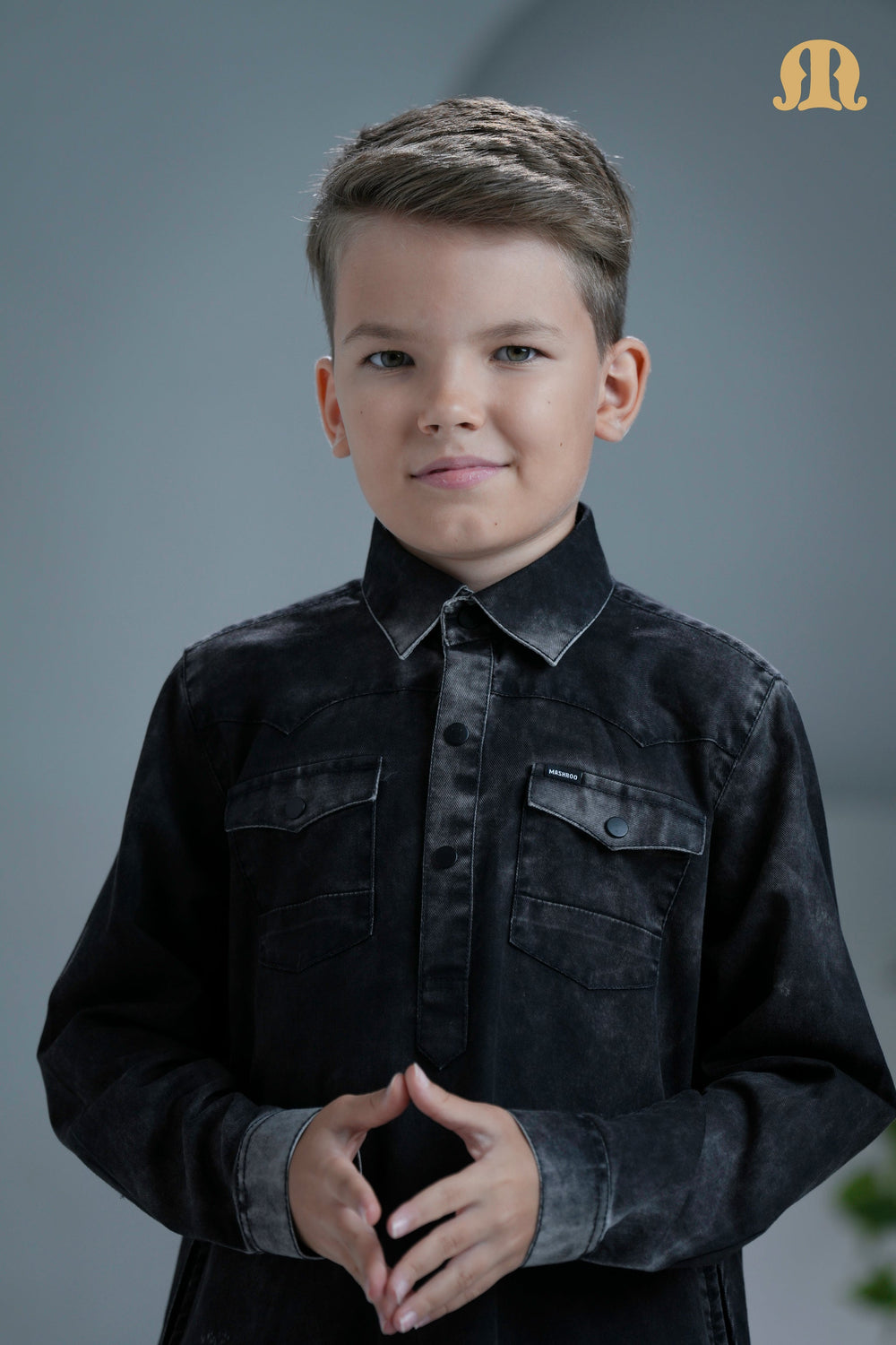 Brimstone Black Denim Thobe For Boys