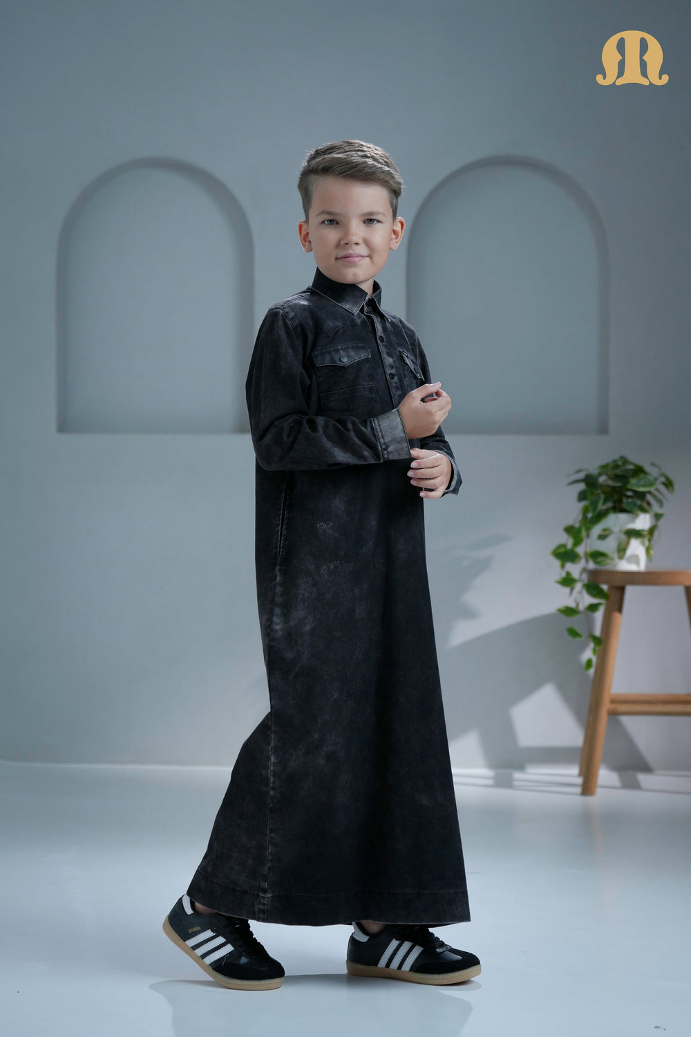 Brimstone Black Denim Thobe For Boys