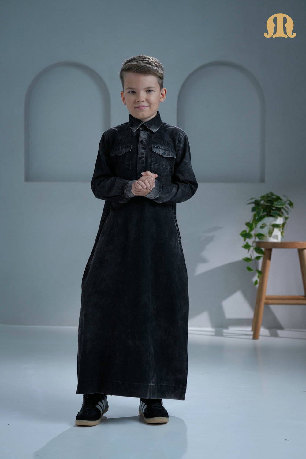 Brimstone Black Denim Thobe For Boys