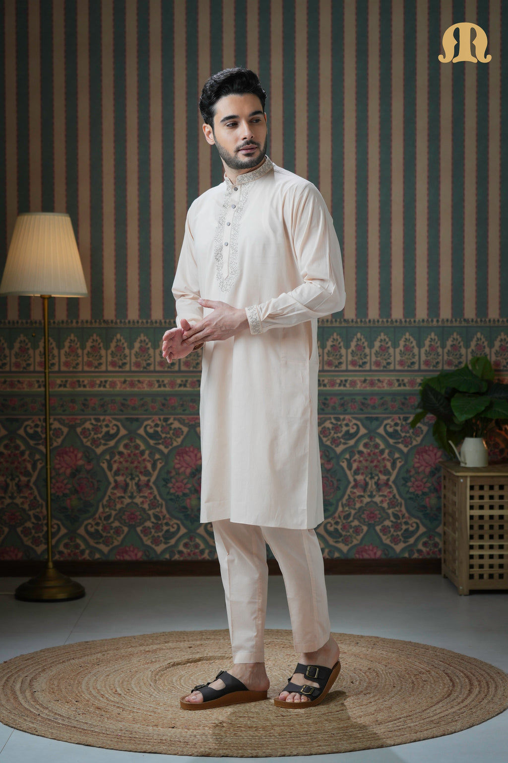 Ahyan Embroidered Kurta Beige 2.0 for Men