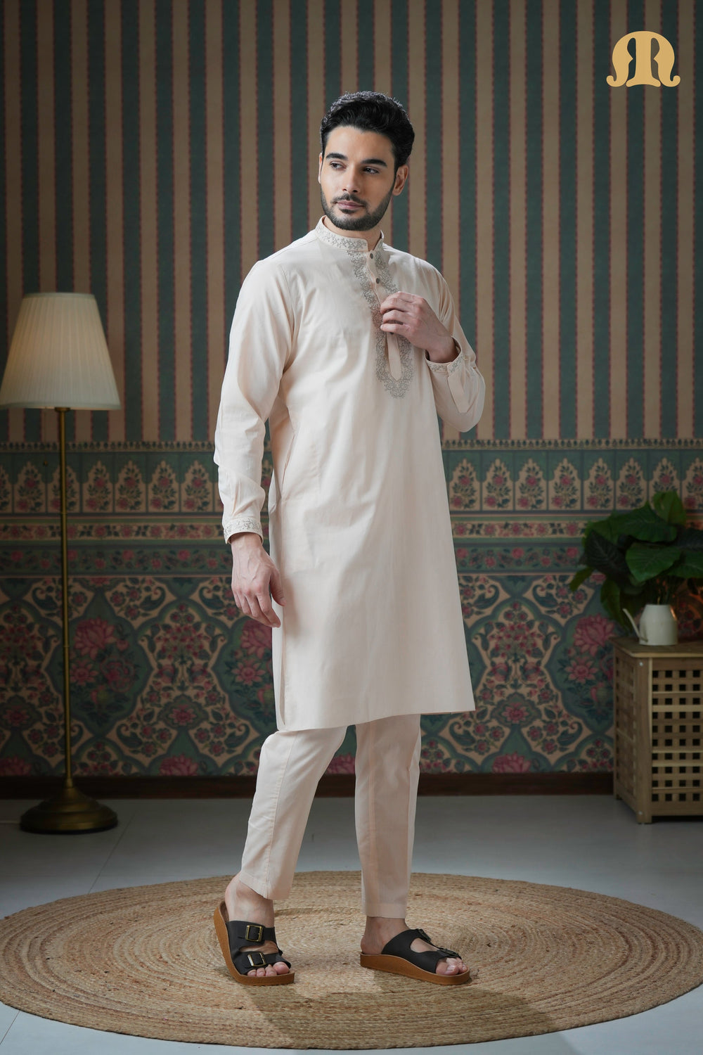 Ahyan Embroidered Kurta Beige 2.0 for Men
