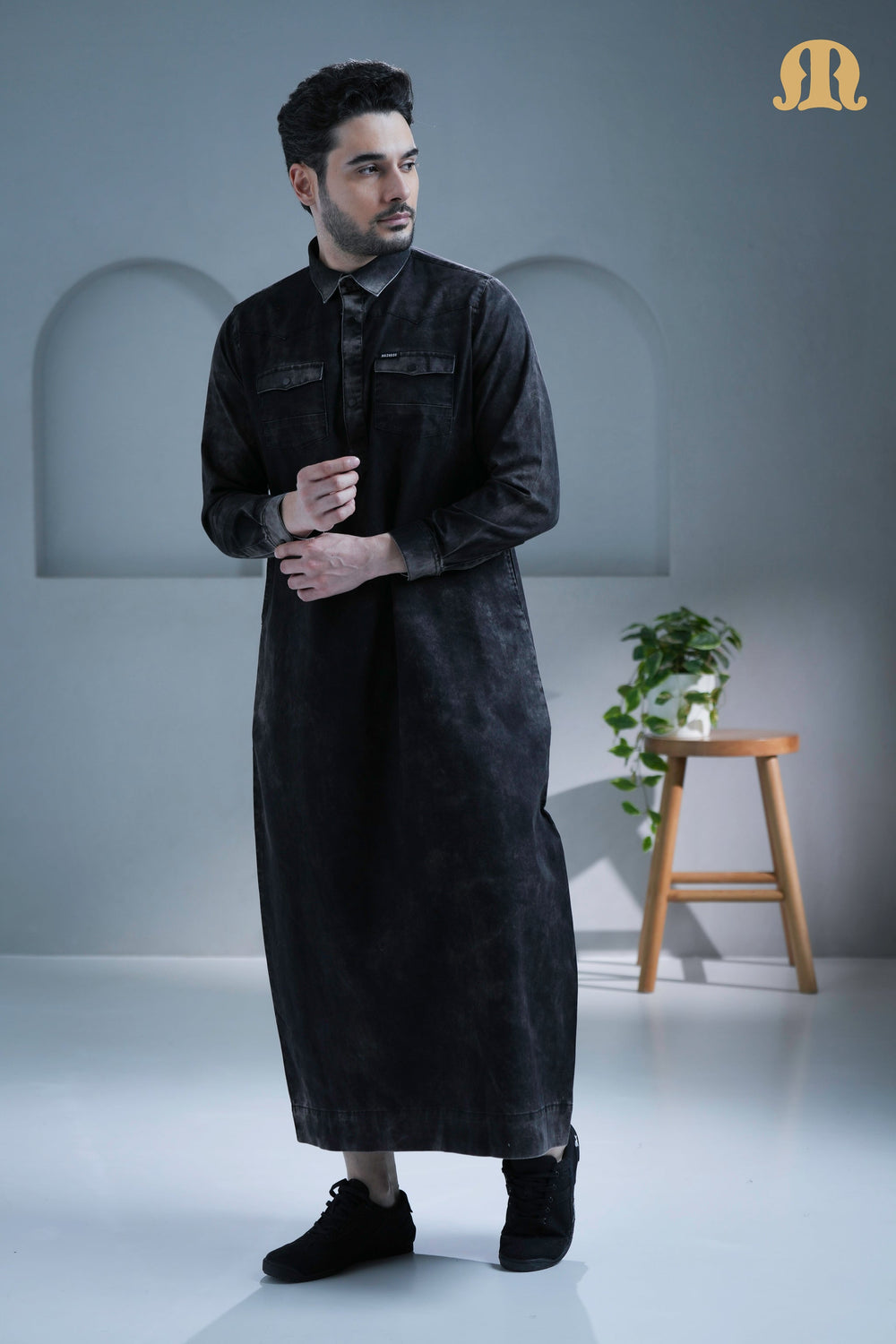 Brimstone Black Denim Thobe For Men