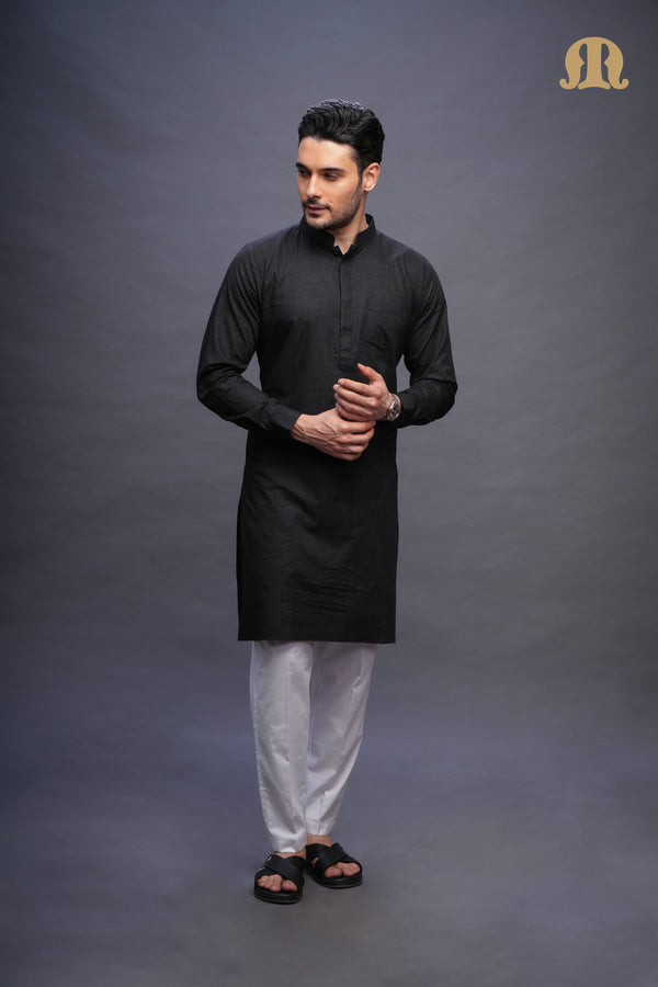 Rusal Stripe Kurta Black Set Men