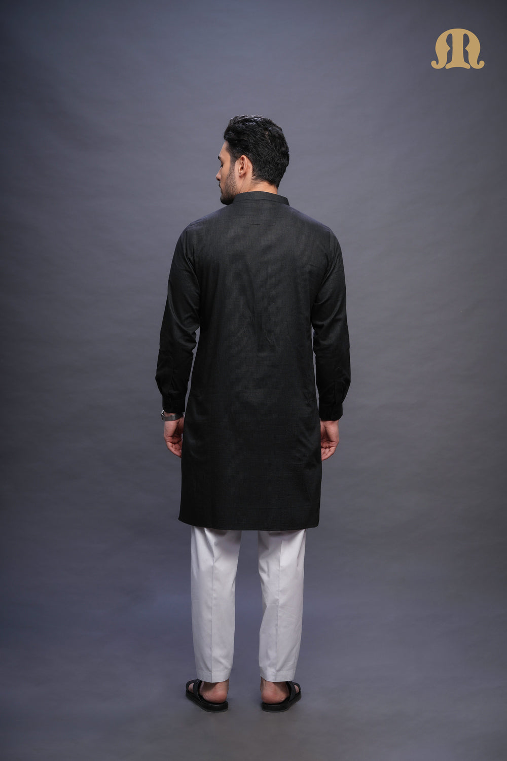 Rusal Stripe Kurta Black Set Men