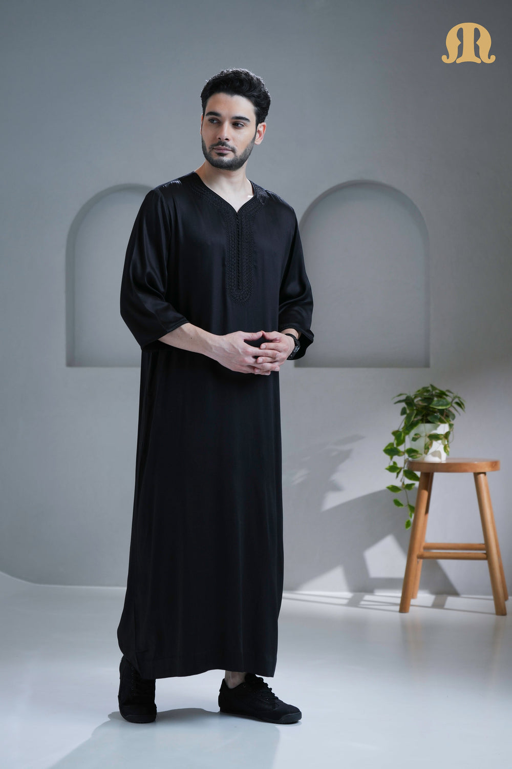 Tiznit Black Moroccan Thobe For Men