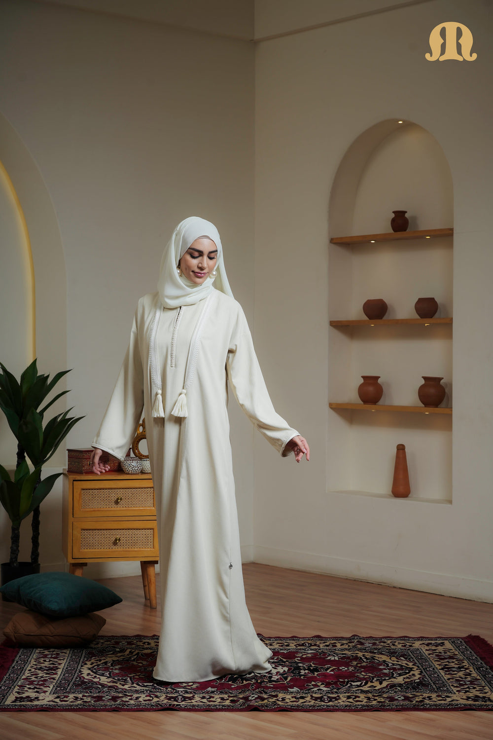 Cream Qalil Moroccan Abaya