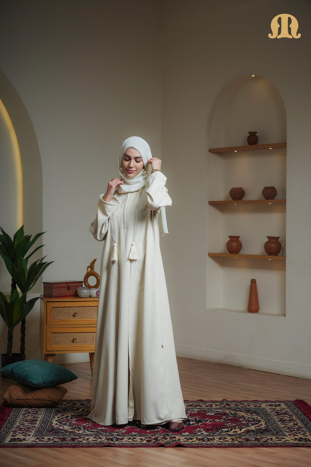 Cream Qalil Moroccan Abaya