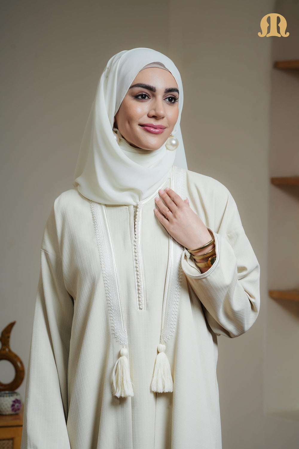 Cream Qalil Moroccan Abaya