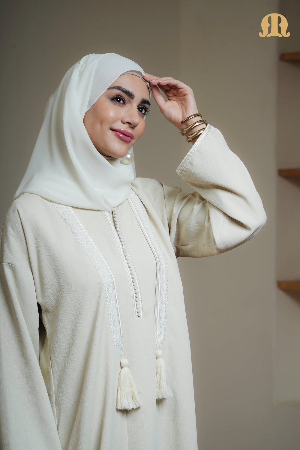 Cream Qalil Moroccan Abaya