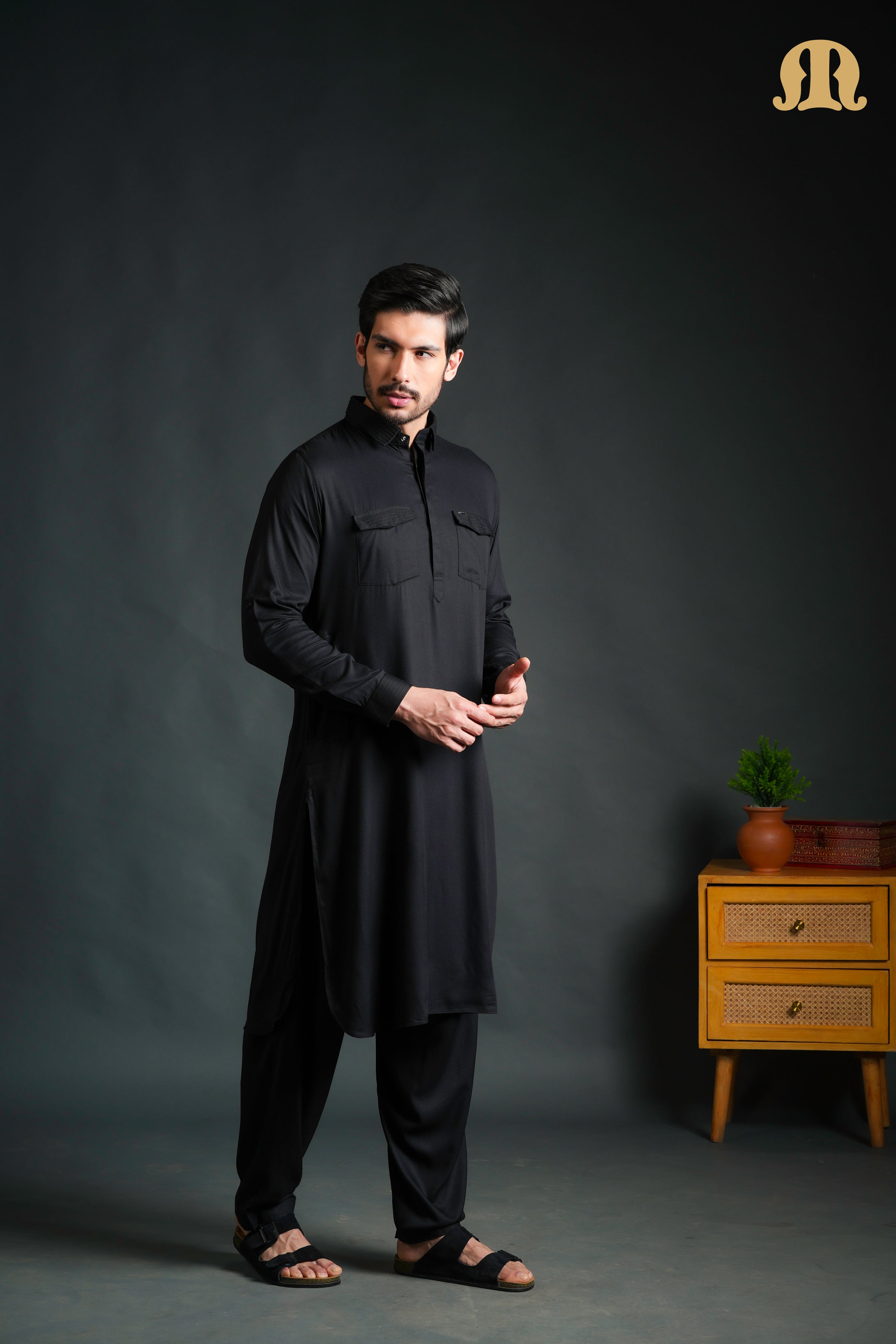 Kikan Black Pathani Set Men