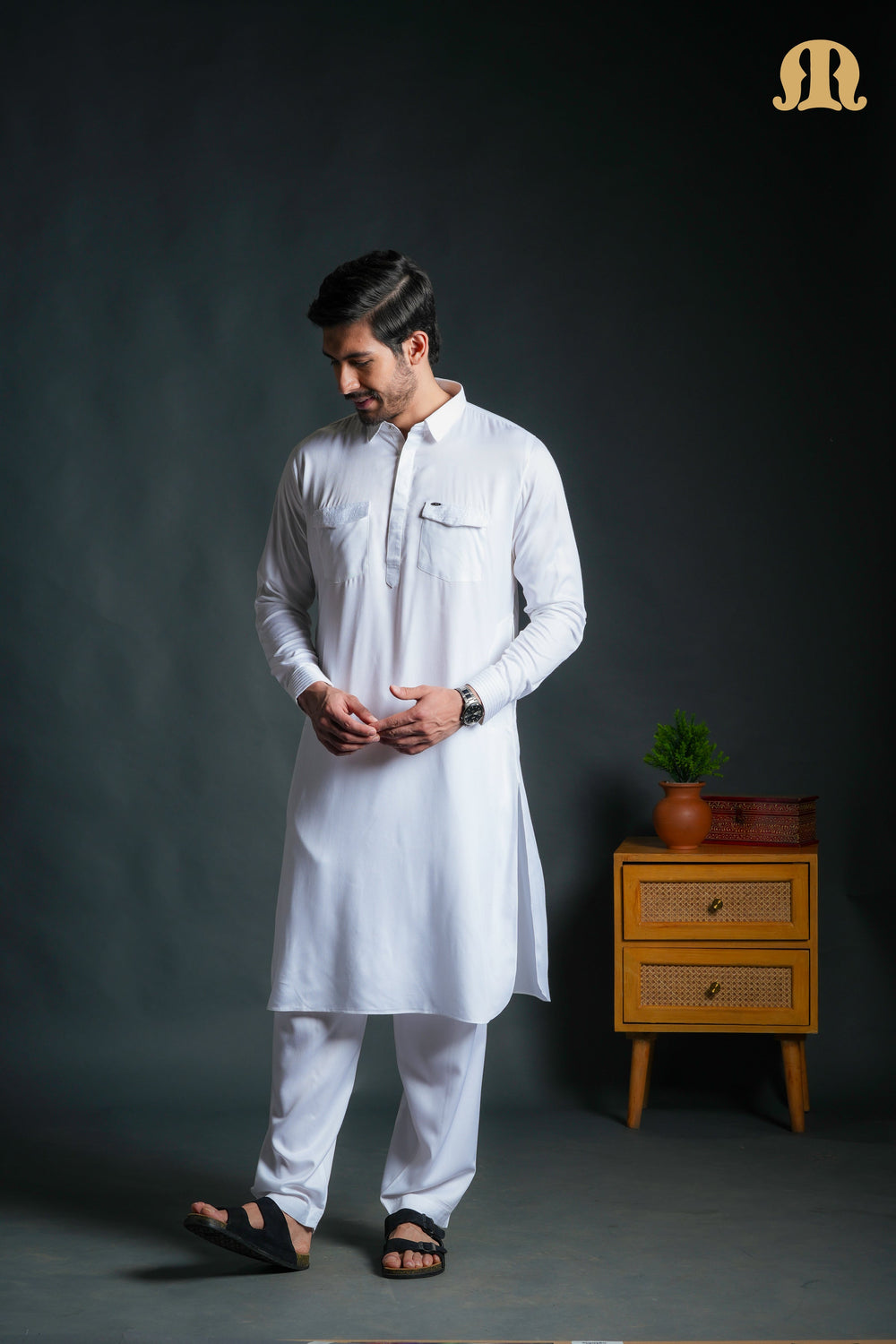 Kikan White Pathani Set Men
