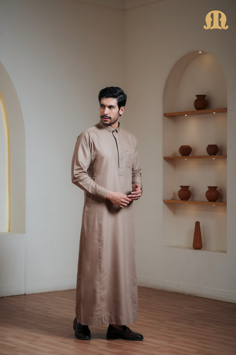 Iraf Embroidered Qatari Gold Thobe Mens