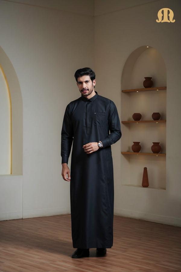 Iraf Embroidered Qatari Black Thobe Mens